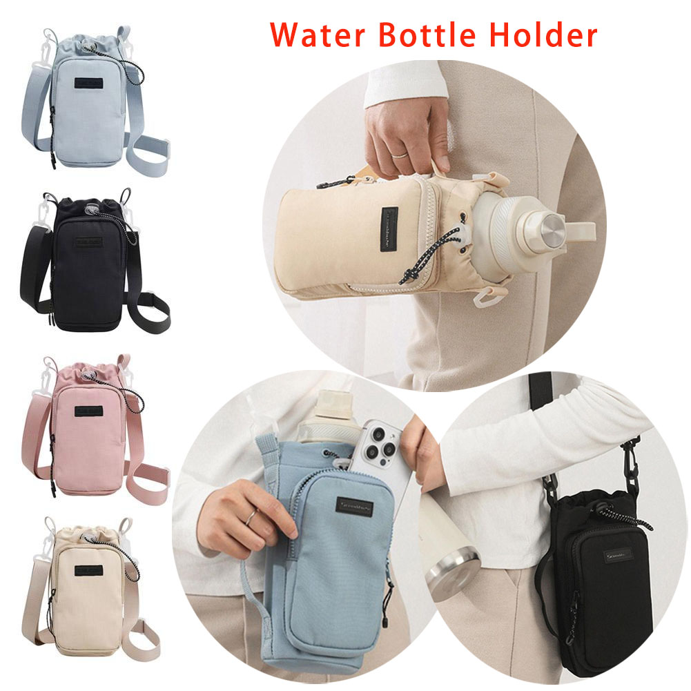 Soporte para botella de agua Unisex con correa, bolsa aislante para portabotellas con bolsillo para teléfono, bandolera para botella de agua