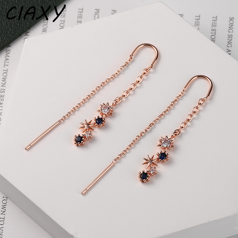 CIAXY assimétrico azul estrelado estrela brincos feminino deslumbrante micro-incrustado zircão em forma de u brinco moda jóias