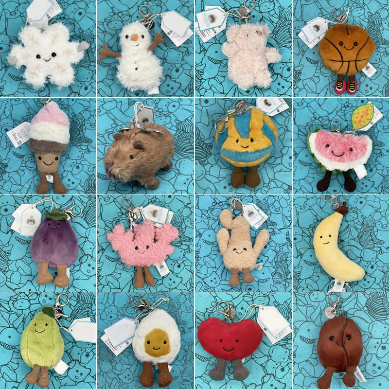 JELLYCAT Golfball-Plüsch-Schlüsselanhänger, Capybara-Schlüsselanhänger, Volleyball-Plüschtier, Nilpferd, Schildkröten-Plüsch-Taschenanhänger