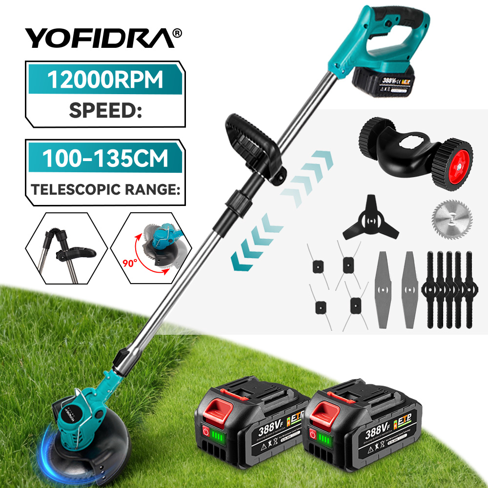 Аккумуляторный триммер для газона YOFIDRA, электрическая газонокосилка, длина лезвия 100-135 см, инструмент для стрижки травы, совместим с аккумулятором Makita 21V.