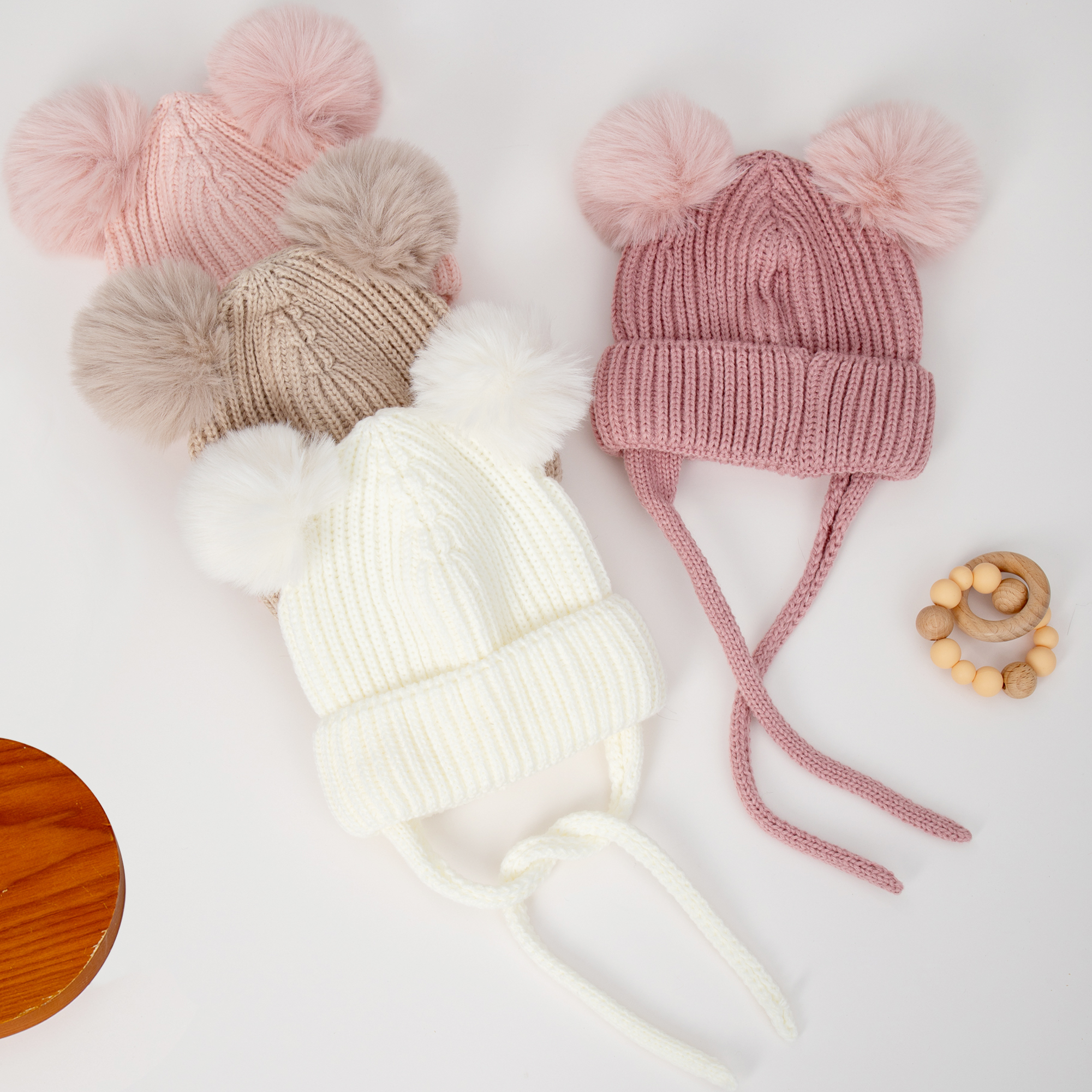 Gorros de invierno con pompón para bebé, gorros bonitos, gorros con protección para los oídos de oso, diademas tejidas para niños y niñas, gorros cálidos de ganchillo para chico