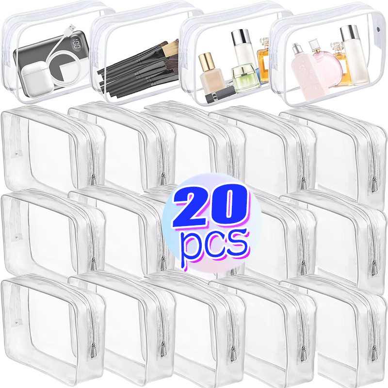 1/20 piezas organizador de viaje de almacenamiento de PVC transparente bolsa de maquillaje transparente bolsa de cosméticos de esteticista estuche de belleza bolsa de aseo bolsas de lavado