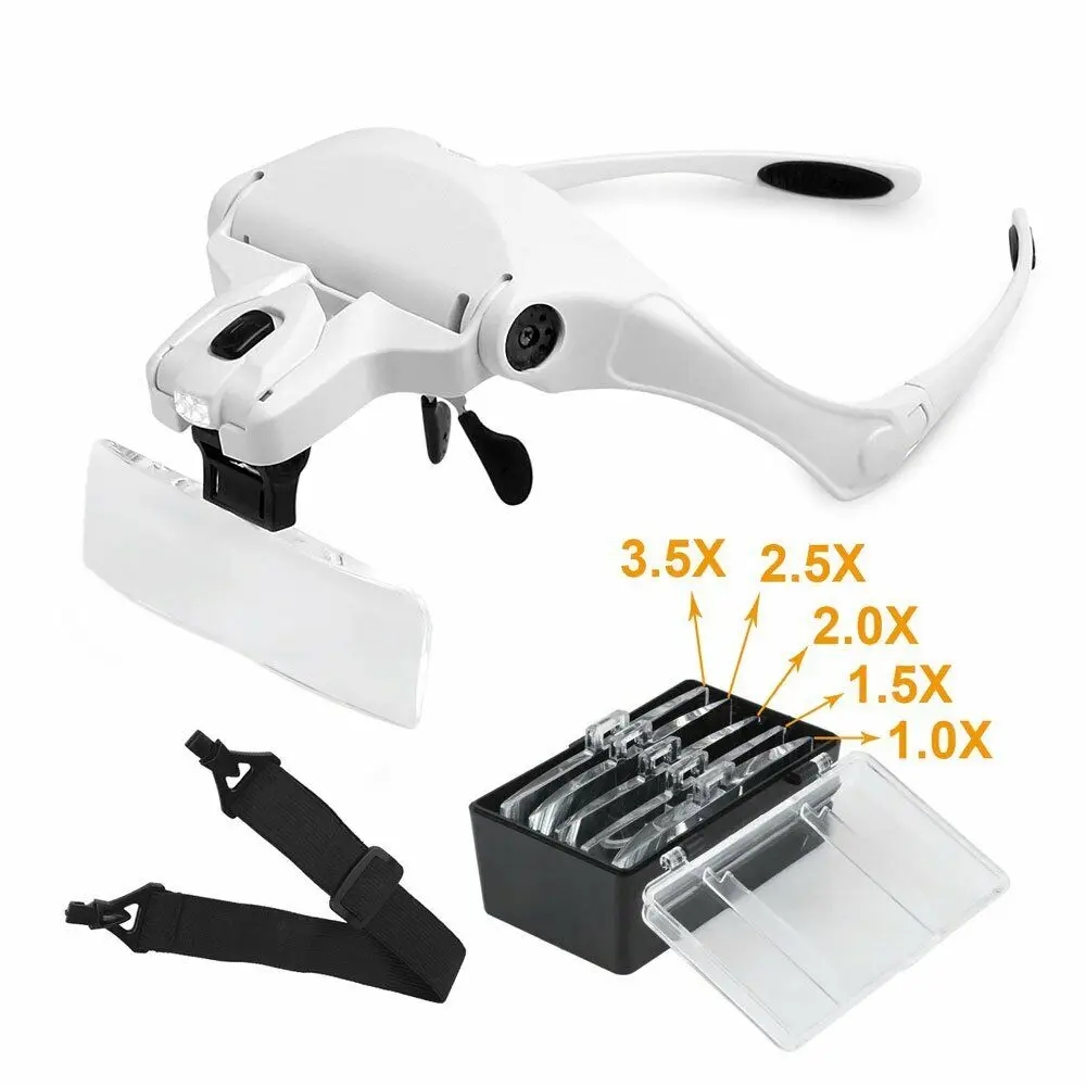 Hot Selling Magnifying Glass LED Light Head Loupe Jeweler Watch Bright Magnifier with 5 Lens