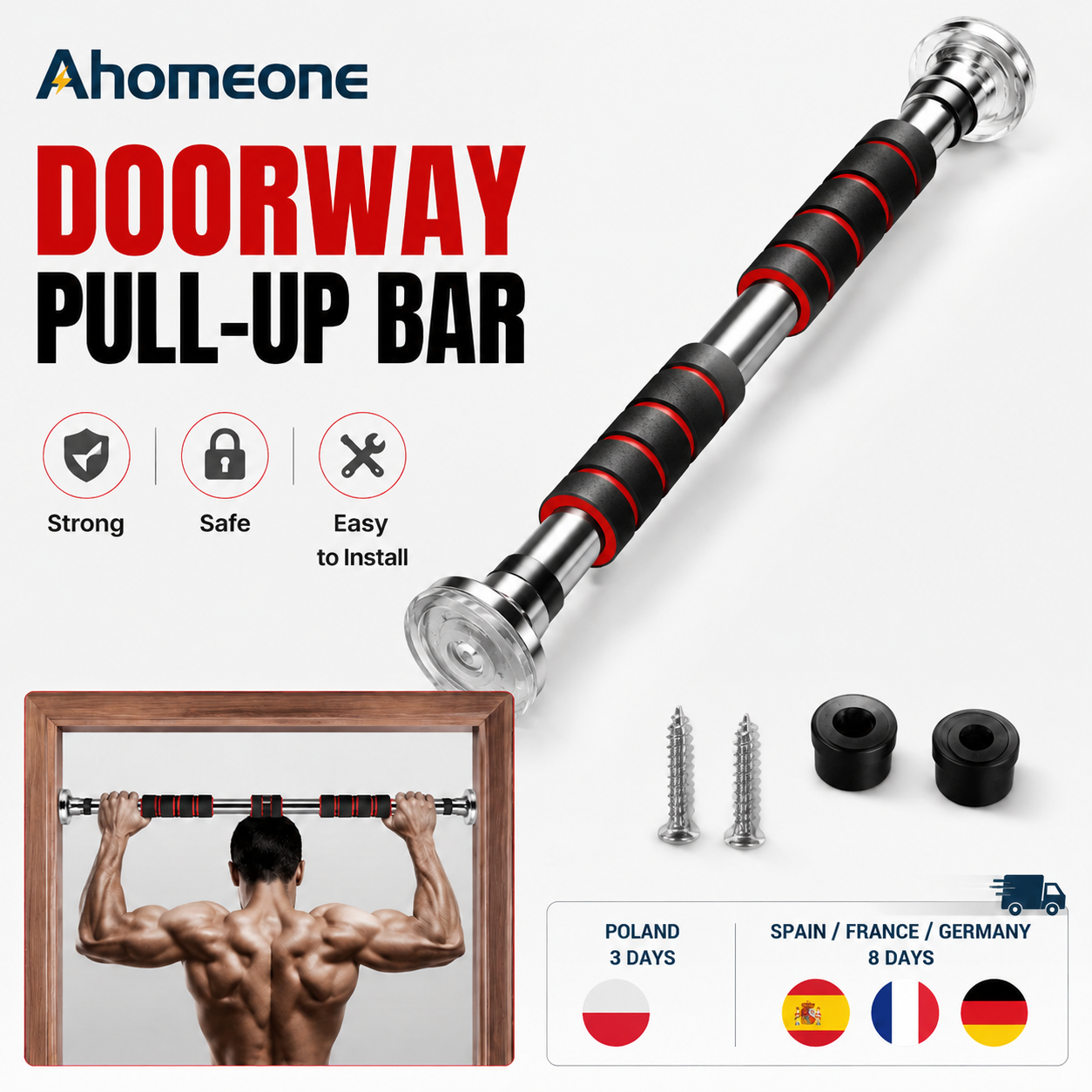 Barra de Exercícios Telescópica para Porta de 60-105cm, Barra de Pull-Up Antiderrapante, Equipamento de Fitness Ajustável para Exercícios em Casa, Treinamento de Chin-Up na Academia, Treinador Horizontal de Fitness para Porta, Instalação Sem Parafusos, Ba