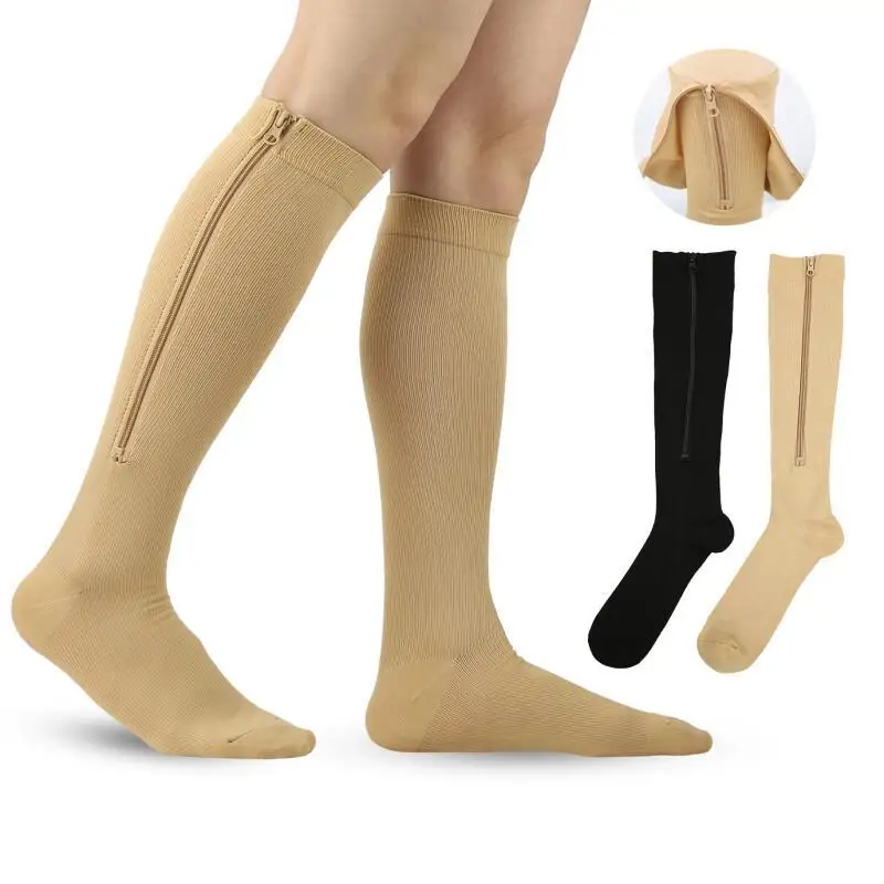 2025 1 Pair Zipper Compression Socks Women Men Pain Relief Stretchy Stockings Compression Sports Socks Support Yoga Socks