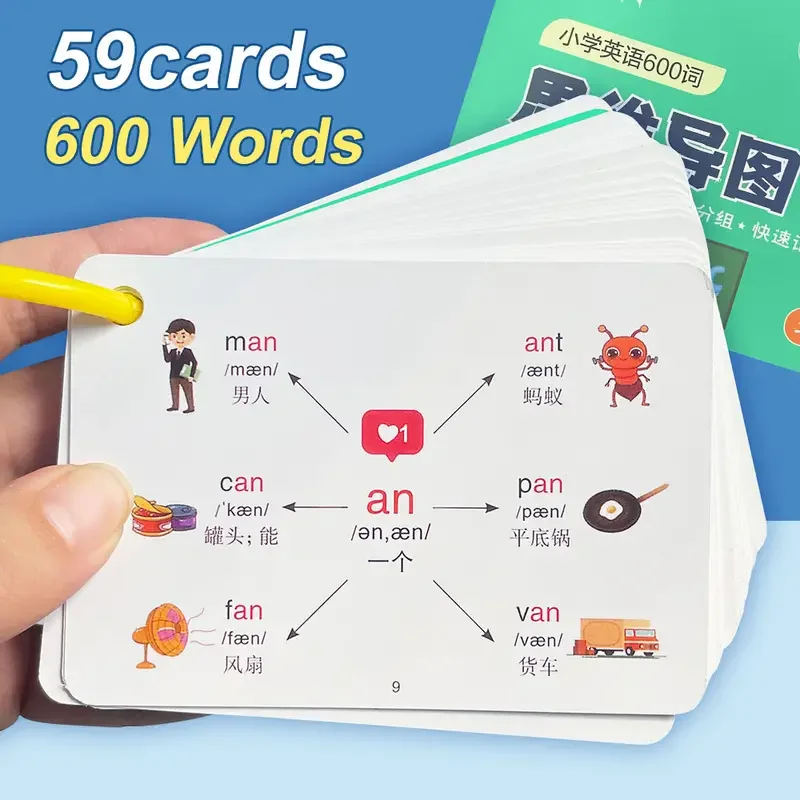 Kinderen Engelse wortel Flashcards Fonetisch symbool Engelse woordenschat Geestkaarten 600-woorden Snel geheugen Leren voor de basisschool
