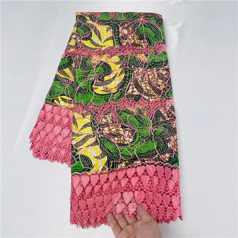 5 Yard Kain Ankara Kualitas Tinggi Afrika Cetak Lilin Renda Guipure Asli 100% Katun Bordir Tissus Lembut untuk Bahan Jahit K1