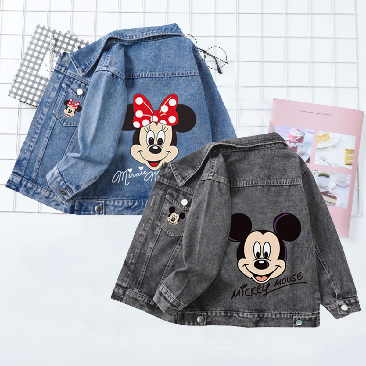 Chaqueta de Mezclilla para Niños Primavera Otoño 2026, Abrigo de Jean de Manga Larga con Dibujos Animados de Mickey Mouse y Minnie para Bebés, Niños y Niñas, Ropa Infantil