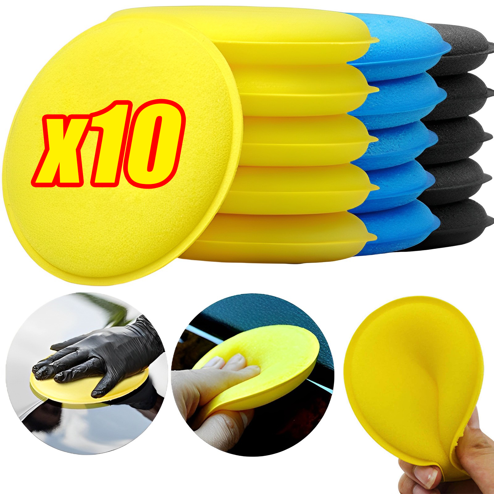 Esponja redonda de espuma para cera de coche, almohadillas aplicadoras de alta densidad, esponja de limpieza, herramienta de limpieza de detalles de coche, 10 Uds.