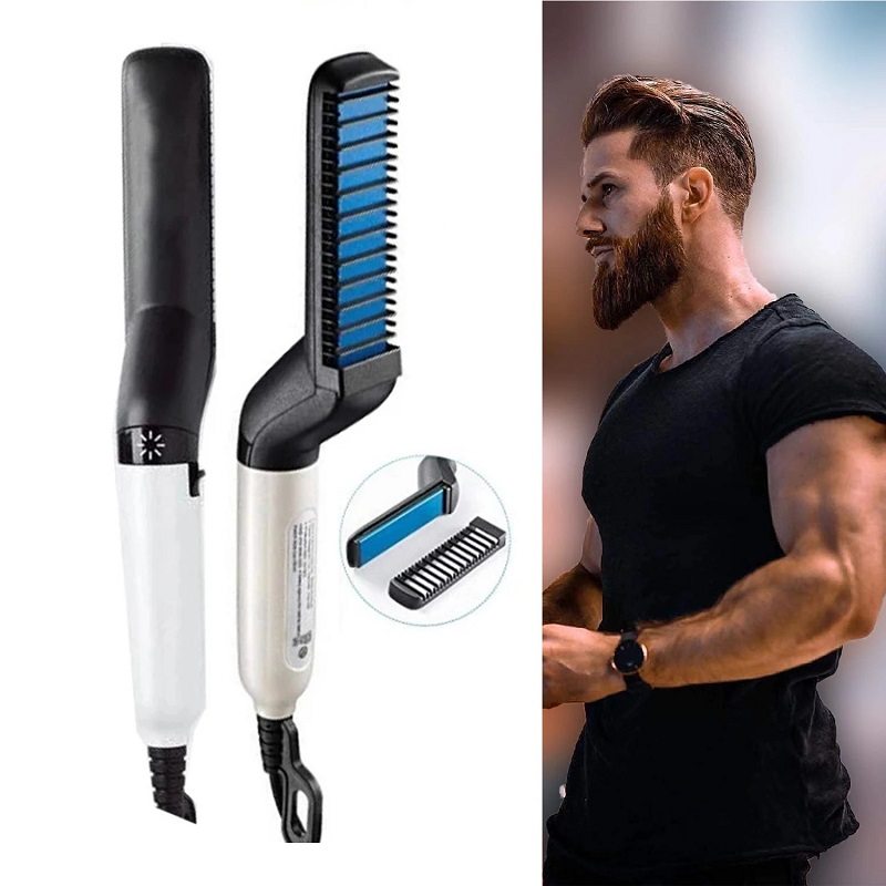 Apparecchi per lo styling dei capelli Spazzola per lisciare la barba rapida Spazzola elettrica per lisciare i capelli Spazzola termica Pettine per massaggio magico per uomo