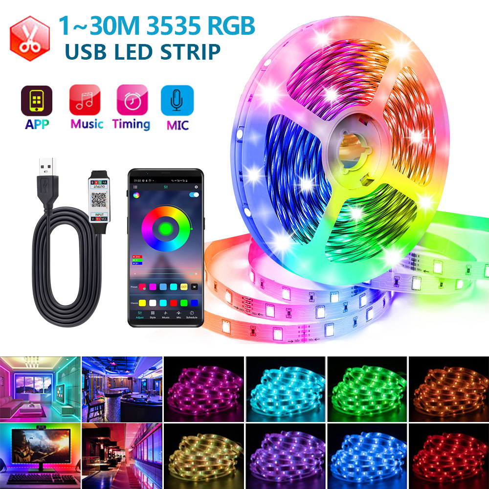 Tira de luces Led RGB 3535 USB DC5V 24 teclas cinta Bluetooth con Control remoto lámpara de cambio de Color para decoración de dormitorio de Navidad