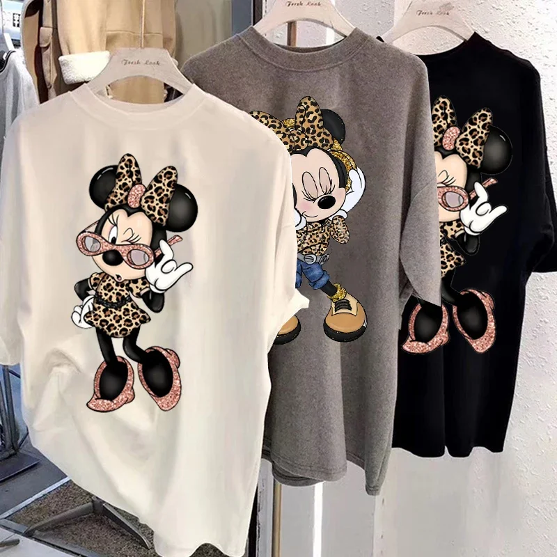 Vintage mujer moda dibujos animados Mickey Minnie Kawaii Top mujer Ulzzang camiseta de gran tamaño con mangas cortas 90s Y2k