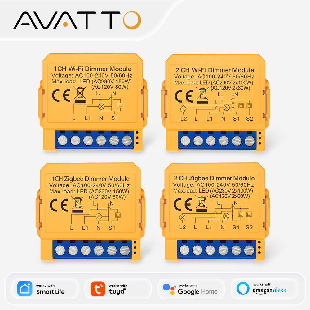 AVATTO WiFi/ZigBee Smart Dimmer-Schaltermodul 1/2-fach Dimmer-Lichtschaltermodul APP-Fernbedienung für Tuya Alexa Google Home