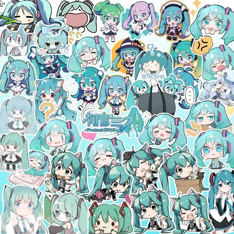 100PCS Kawaii HatsuneMiku Stickers Cute Cartoon Decals Journaling Stationery Phone Case Laptop Waterproof  Sticker Pack Toys