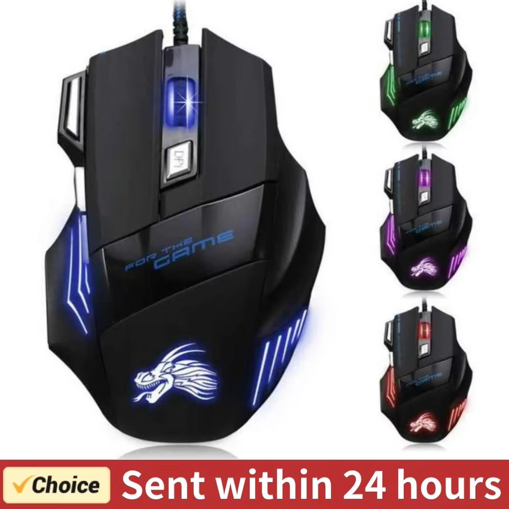 Souris de jeu filaire, rétroéclairée, 7 boutons, ergonomique, USB, 5500 DPI, optique réglable, pour ordinateur de bureau et PC Gamer