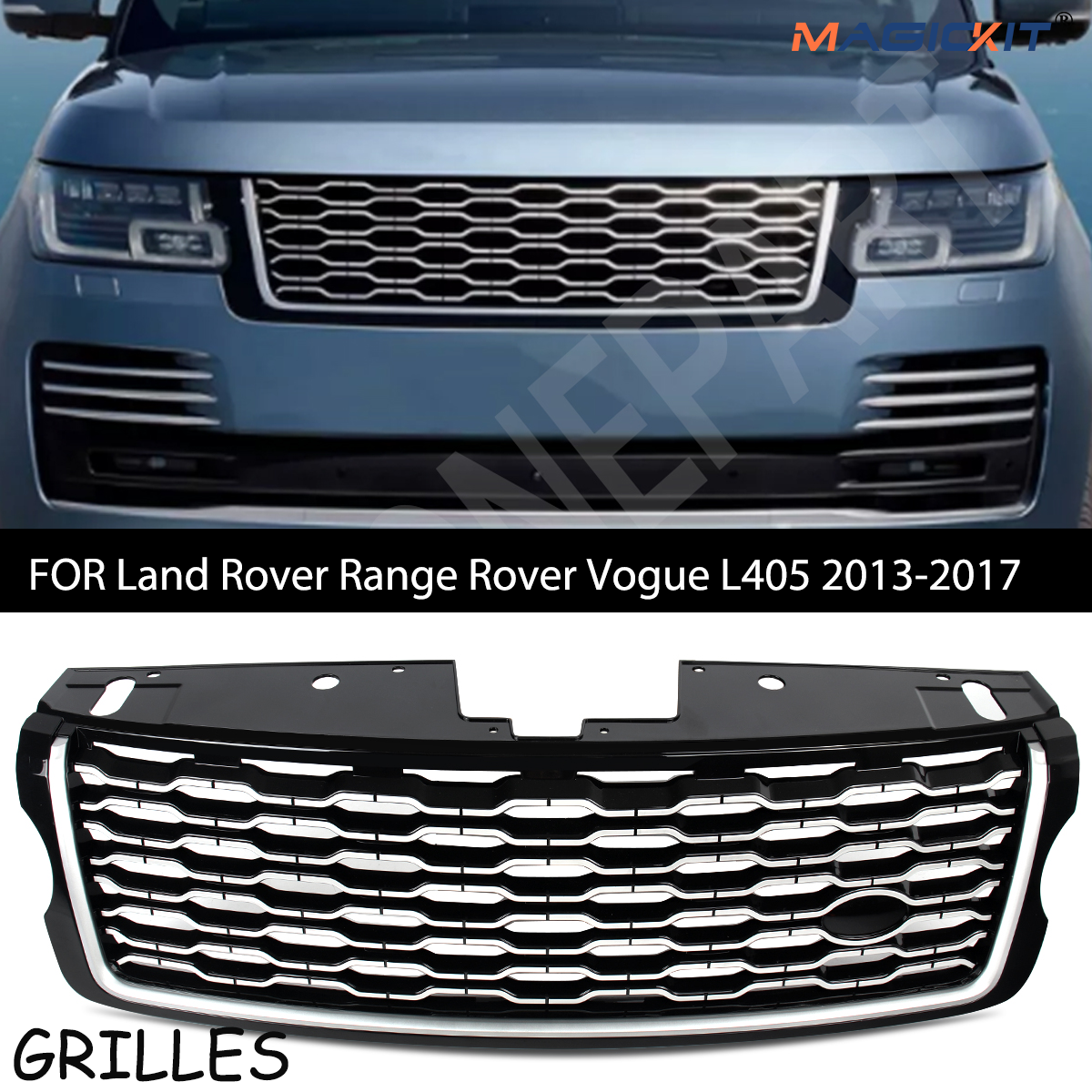 Kratka przedniego zderzaka MAGICKIT dla Land Rover Range Rover Vogue L405 2013-2017 Model Kratka przedniego zderzaka chrom + czarne akcesoria