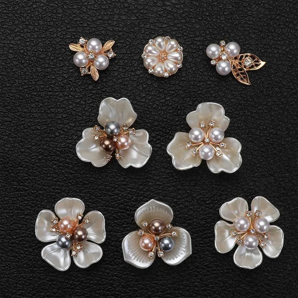 10 pçs pérola flor strass botões espumante cristal grampos de cabelo decoração roupas acessórios de costura