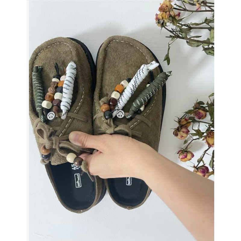 Women Men Clogs Cow Suede Leather Slip on Mules Slippers Summer Slip on Flats Male Low-heeled Comfort Lace Up Soft Loafers