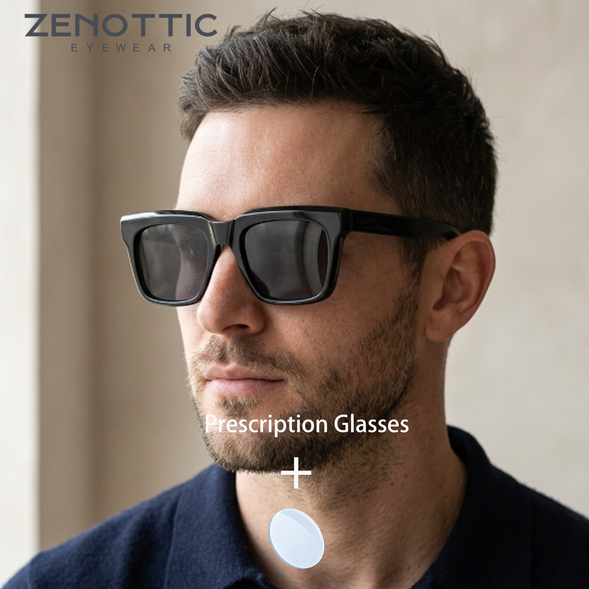 ZENOTTIC Heren M Maat Vierkante zonnebril op sterkte Gepolariseerde UV400 Progressieve bijziendheid Golf Leisure Match-bril