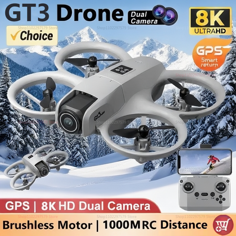 NOUVEAU GT3 Mini Drone 8K Aérien Professionnel 8k HD 180 ° Double caméra intelligente pour éviter les obstacles, moteur sans balais, quadrirotor, jouet RC