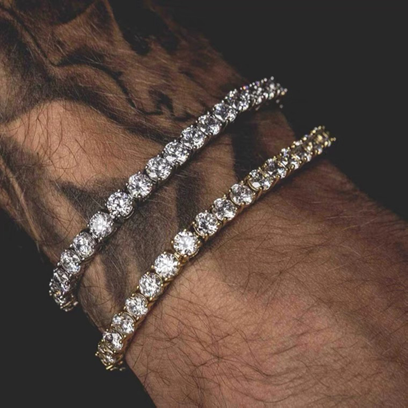 Pulsera de tenis de hip hop para hombre, Circonia cúbica de 3/4/5mm, cadena de cristal para hombre en la mano, ropa informal estilo Hip-hop, joyería para hombre H086