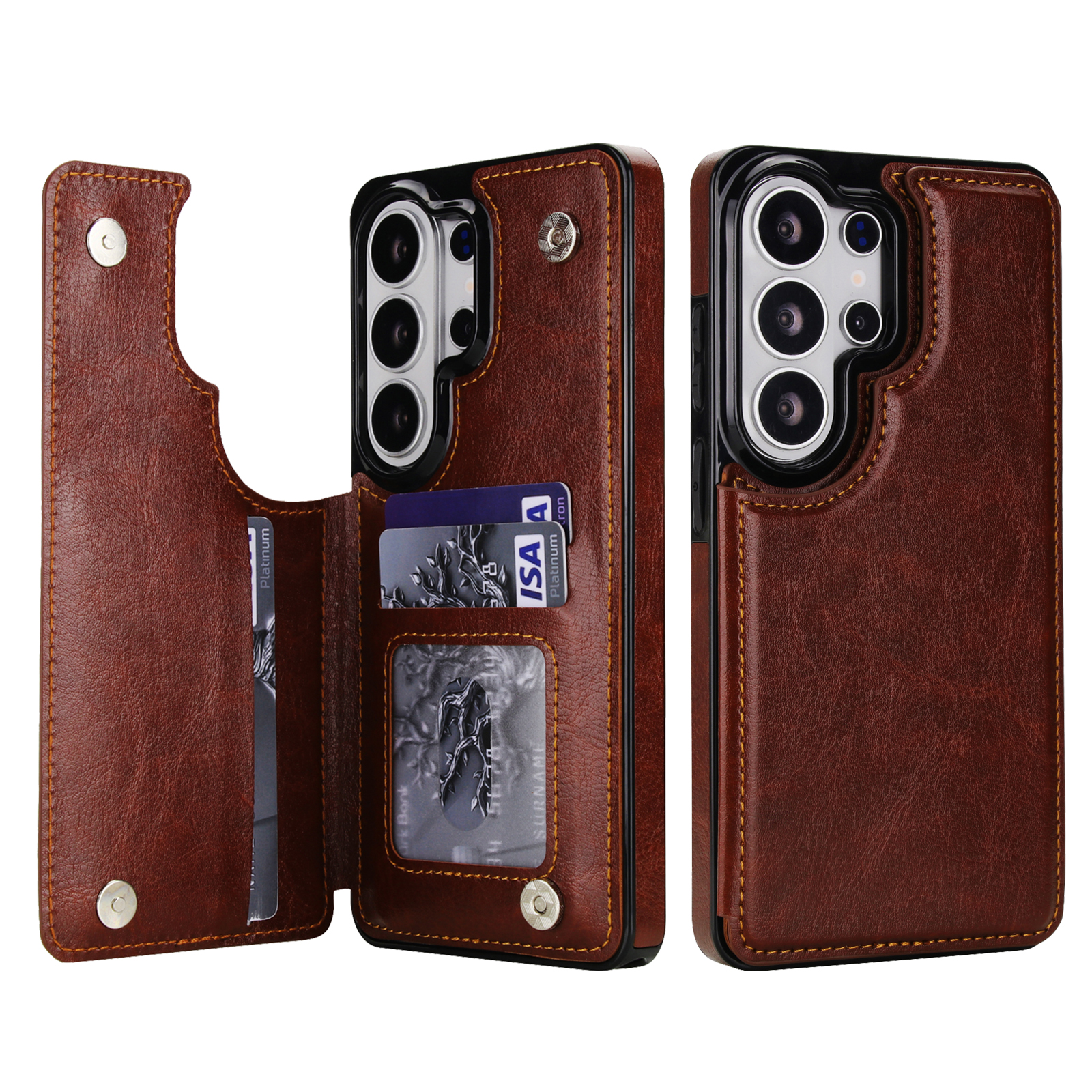 Étui portefeuille en cuir à double bouton pour Samsung Galaxy S26 Ultra S25 Edge S24 FE S23 A15 A16 A17 A26 A35 A36 A53 A54 A55 A56