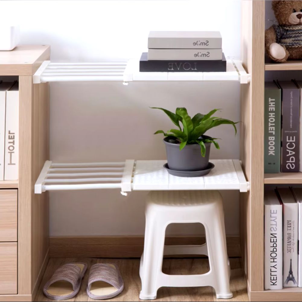 Estante extensible ajustable para armario, estantería duradera de ABS y acero, fácil instalación, diseño blanco que ahorra espacio, 50-80cm