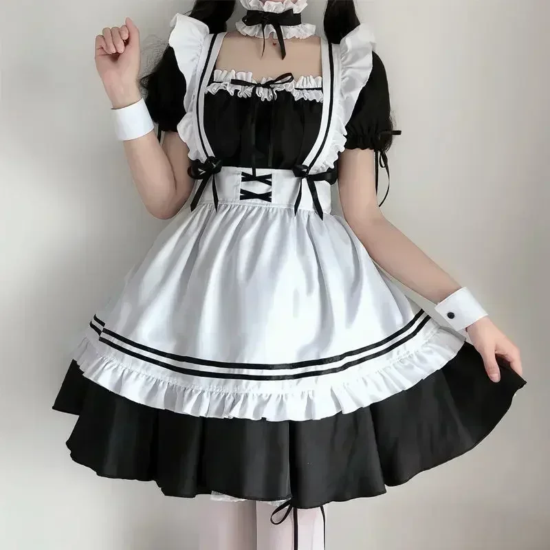 Fantasia de Empregada Doméstica Lolita Fofa para Mulheres, Traje Adorável de Animação Japonesa, Vestido Plus Size Lolita