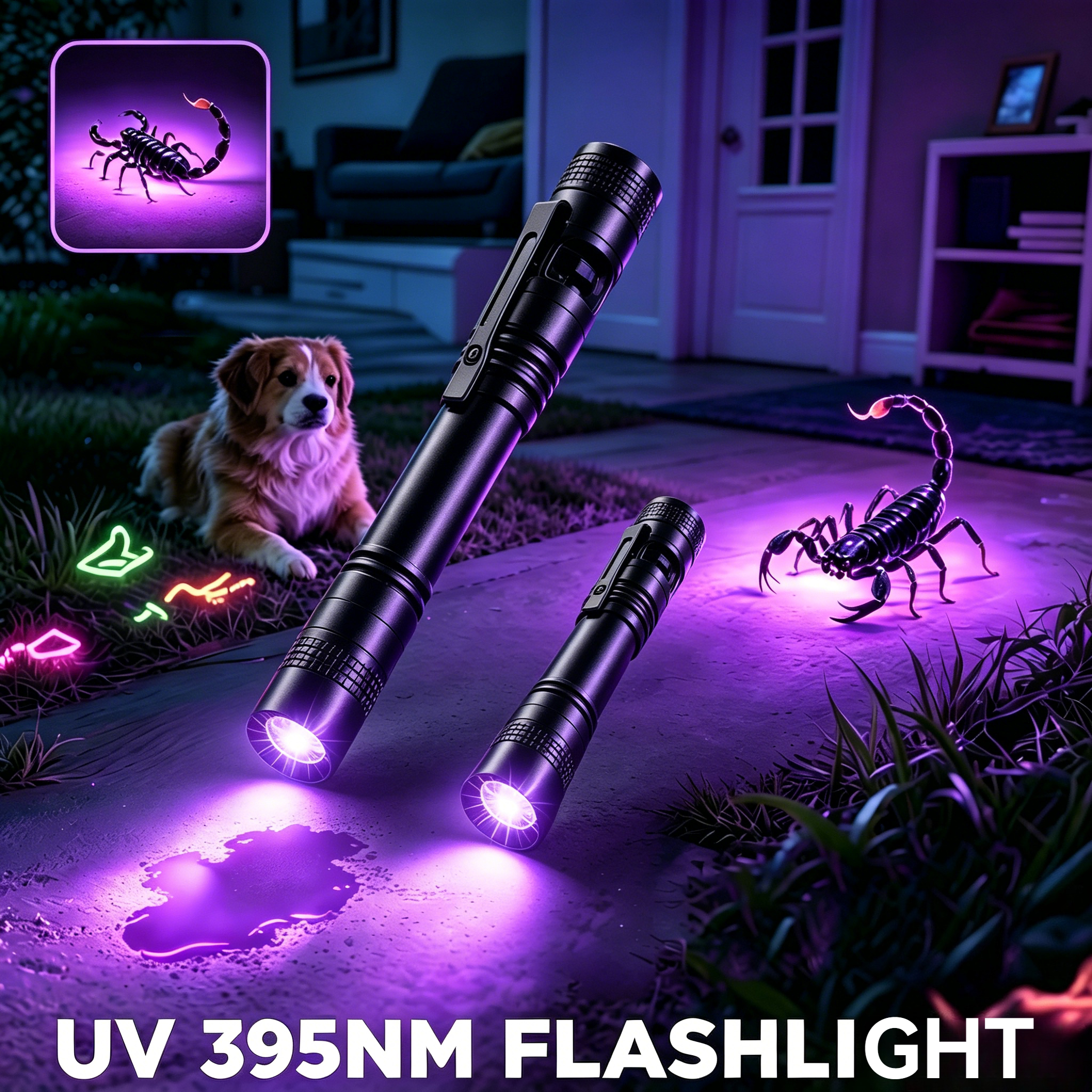 Stiftclip 395nm UV-Licht, Haustier-Urin-Detektor & Skorpion-Finder, Tragbare Ultraviolett-Taschenlampe, Verwendet AAA-Batterien