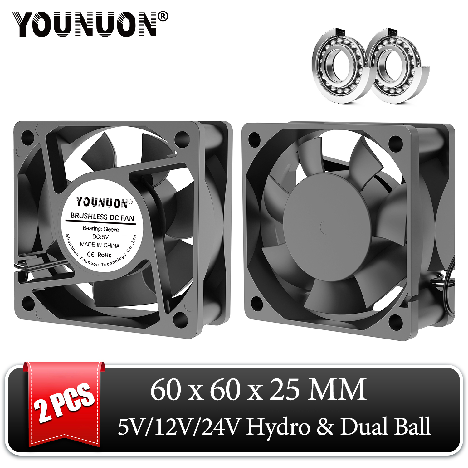 2 шт. DC 5V 12V 24V 60mm 60x60x25mm вентилятор охлаждения 6025 PC Вентилятор охлаждения компьютера осевой вентилятор рукав шарикоподшипник Поклонники отрасли