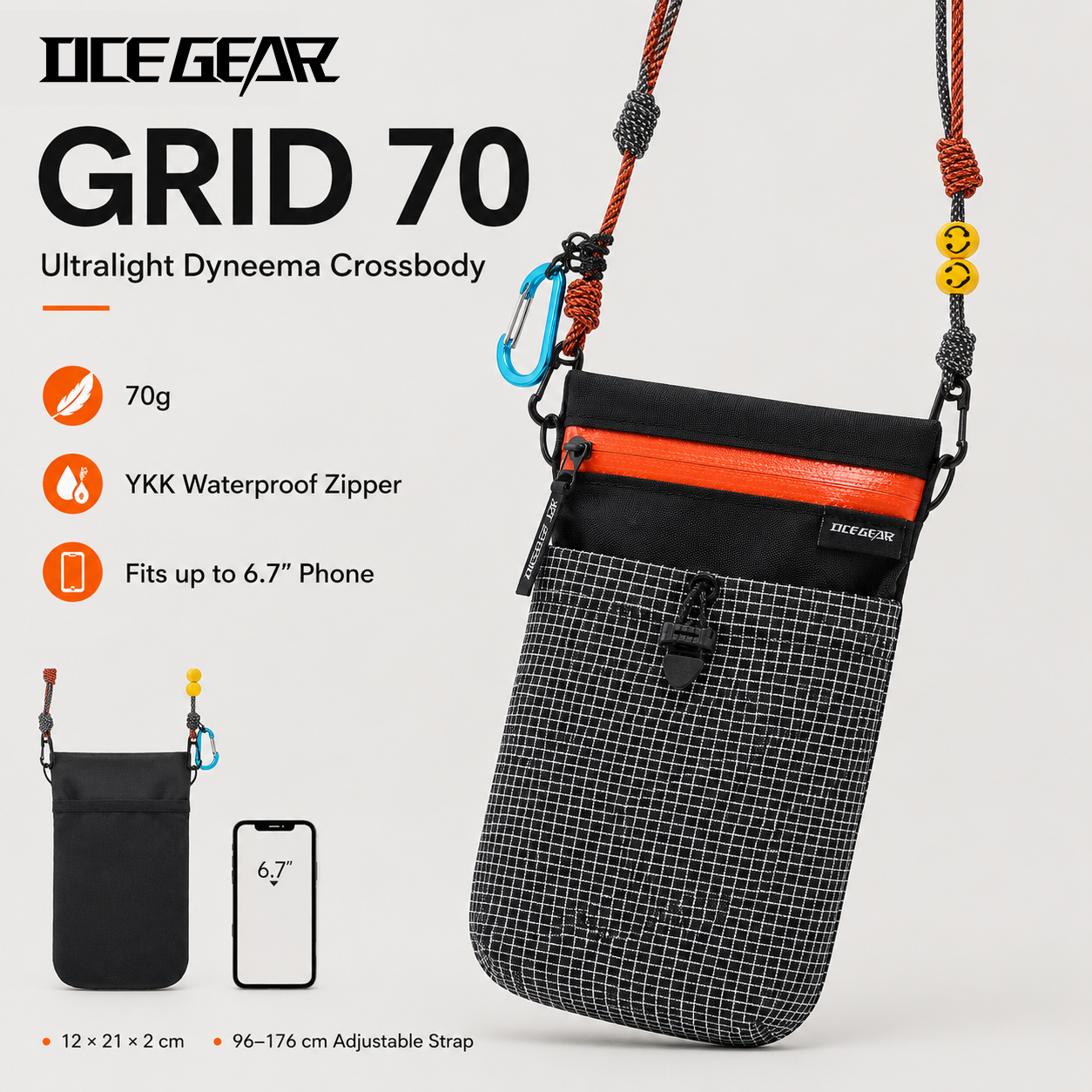 Bolsa de Telefone Impermeável Dyneema com Zíper YKK, Ultraleve 75g, Bolsa Transversal para Caminhadas, Saco Anti-rasgo para Homens e Mulheres