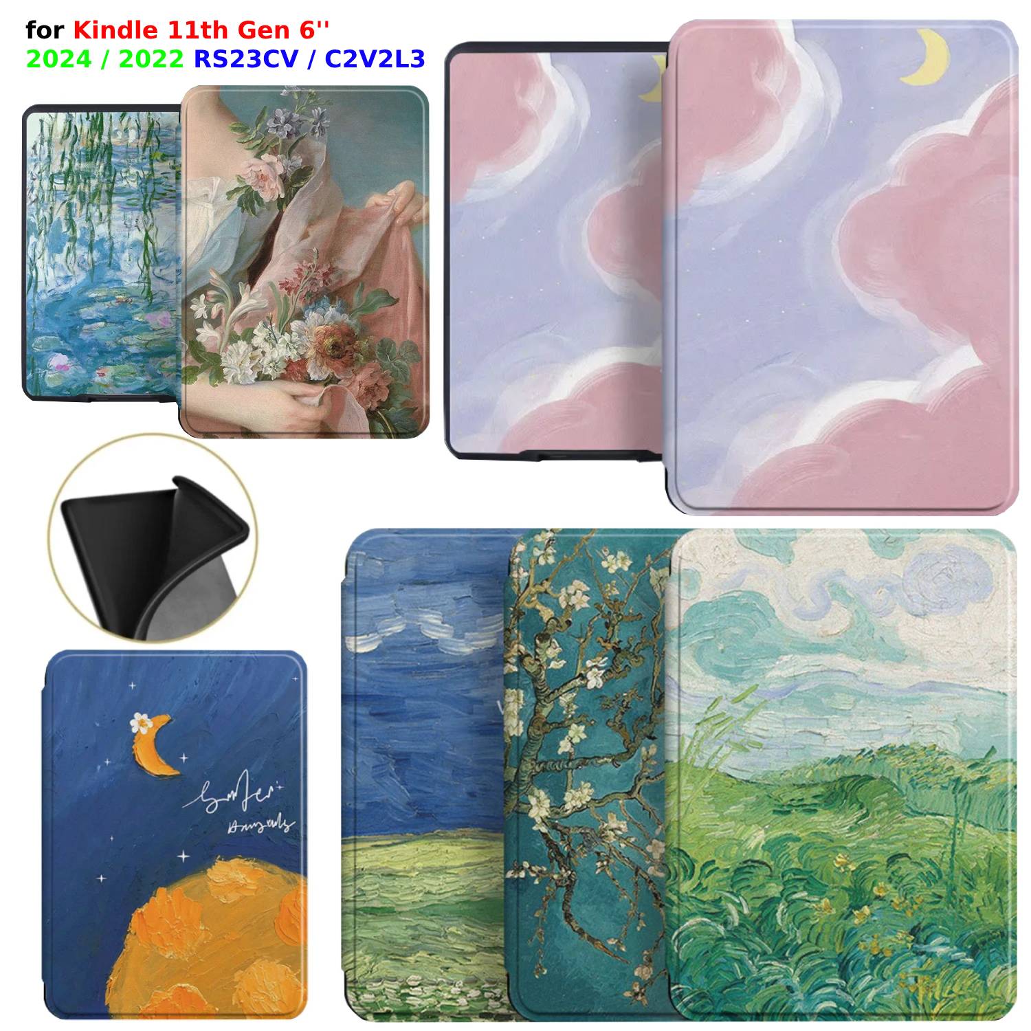 For Kindle 11th Generation Case 2024 2022 6 inch TPU Soft Case Auto Wake Sleep Cover 6'' Ebook RS23CV C2V2L3 PU Leather Funda
