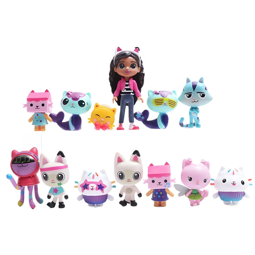 ตุ๊กตาการ์ตูน Gabby's Dollhouse ชุดใหม่ 13 ชิ้น ของเล่นฟิกเกอร์แมวขี้เล่นยิ้มแย้ม ตุ๊กตาเด็กผู้หญิง Gaby ตุ๊กตา Mercat ของขวัญวันเกิด/คริสต์มาส
