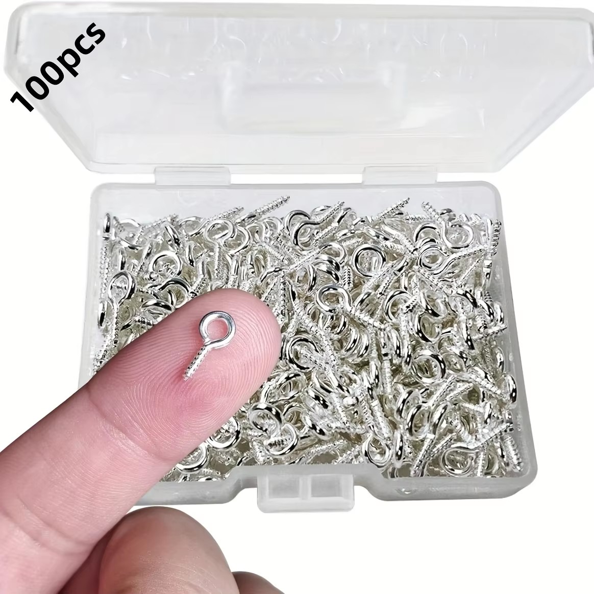 100개 미니 스크류 아이 핀 페그 8 x 4mm 훅 셀프 태핑 나사, 공예 및 공작품용 코르크 탑 병 DIY 쥬얼리 제작 (실버)