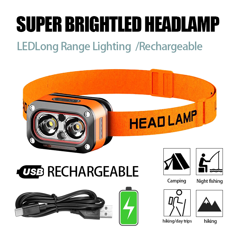 Linterna frontal LED recargable, linterna ultrabrillante con 5 modos, carga USB, 60 °   Ajustable, duradero para acampar, correr