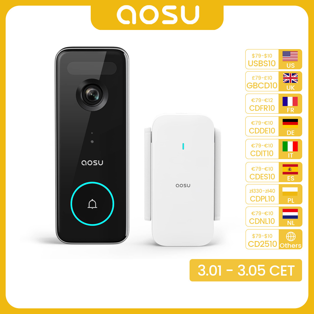 AOSU 5MP Ultra HD 2,4/5G WiFi Video timbre cámara exterior PIR detección de movimiento Audio bidireccional timbre de puerta inalámbrico soporte Alex