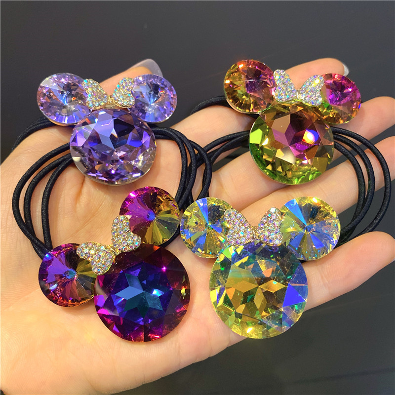 Fascia elastica per capelli per ragazze carine, quadrata ed elegante, con strass, gemma di cristallo lucido, accessori per capelli, elastici per capelli con perle all'ingrosso