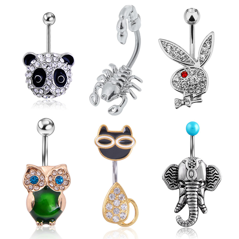 1pc Tiere Bauchnabel Ringe Nabel Piercing Bar Bauch Ring Barbell Skorpion Panda Katze Sexy Strand für Frauen Körper schmuck 14G