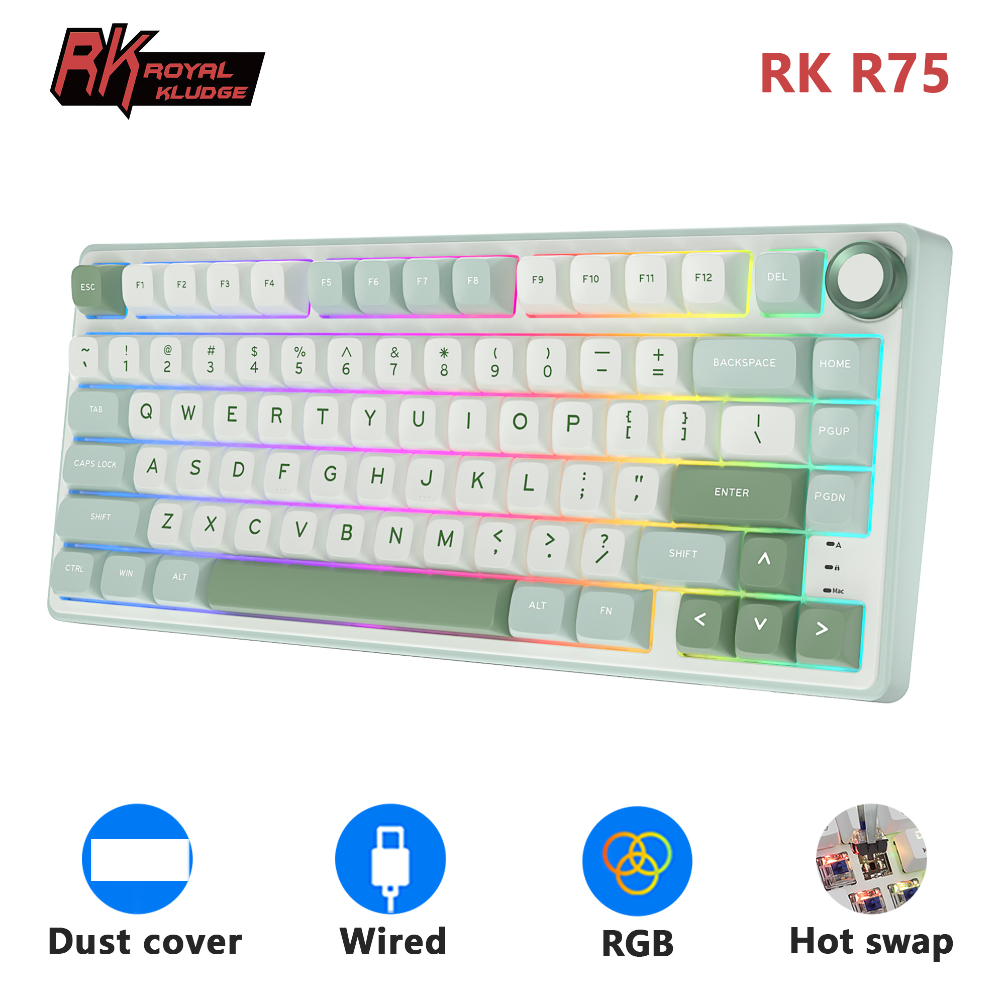 RK Royal Kludge R75 ガスケット有線メカニカルキーボード 80 キー RGB バックライト付きホットスワップ可能なスペインゲーマーキーボード MDA PBT キーキャップ