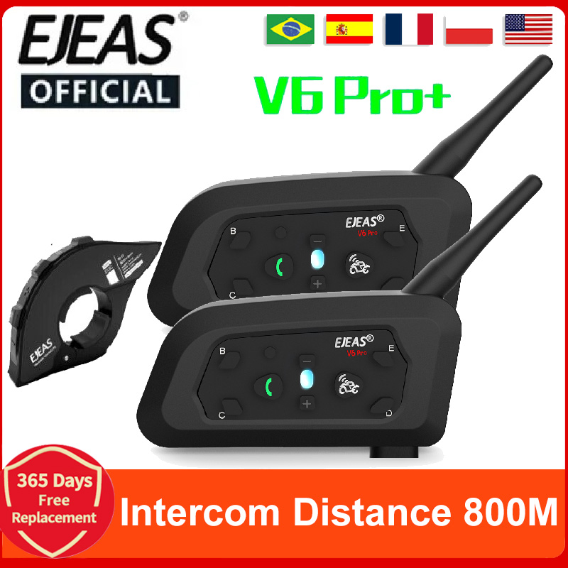EJEAS V6 PRO +/PLUS casque de moto Bluetooth talkie-walkie 6 cavalier Distance 800 mètres étanche IP67