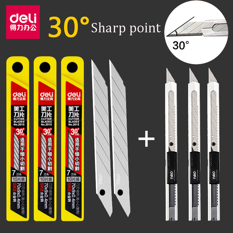 Deli-cuchillo multiusos retráctil de acero inoxidable, cortador de caja de papel con hoja de 30 grados, función de bloqueo automático, suministros de herramientas de arte de corte de seguridad
