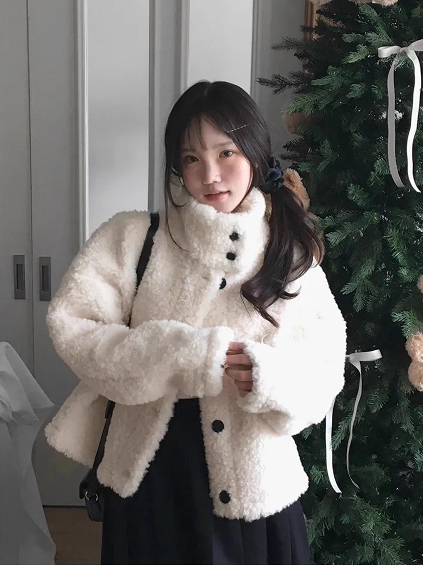 Warm Lamb Fur Jaet Women's Stand Collar Long Sve Cotton Coat Thi Winter New Sle Korean Sle ort Outerwear