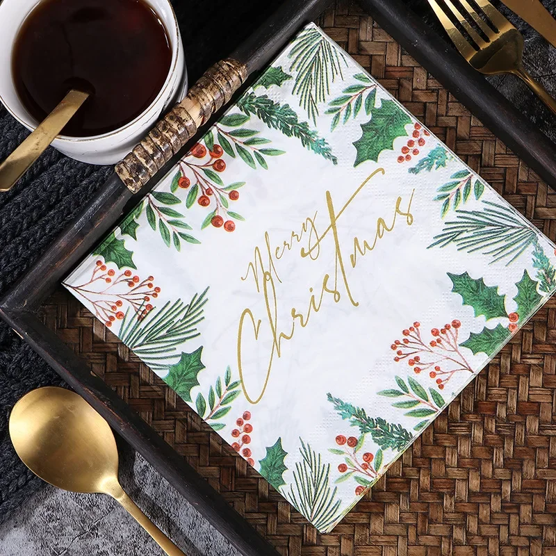 20 piezas 33cm 2 capas Feliz Navidad cocina papel para hornear restaurante cócteles servilletas fiesta de Navidad manteles individuales de papel desechables