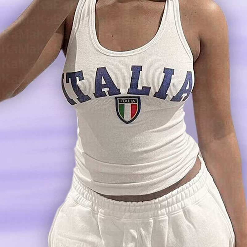 Chaleco Punk estético Retro con estampado de letras, Tops cortos sexis de punto acanalado sin mangas, ropa Y2k, corsé para mujer, camiseta sin mangas Emo Girl 2024