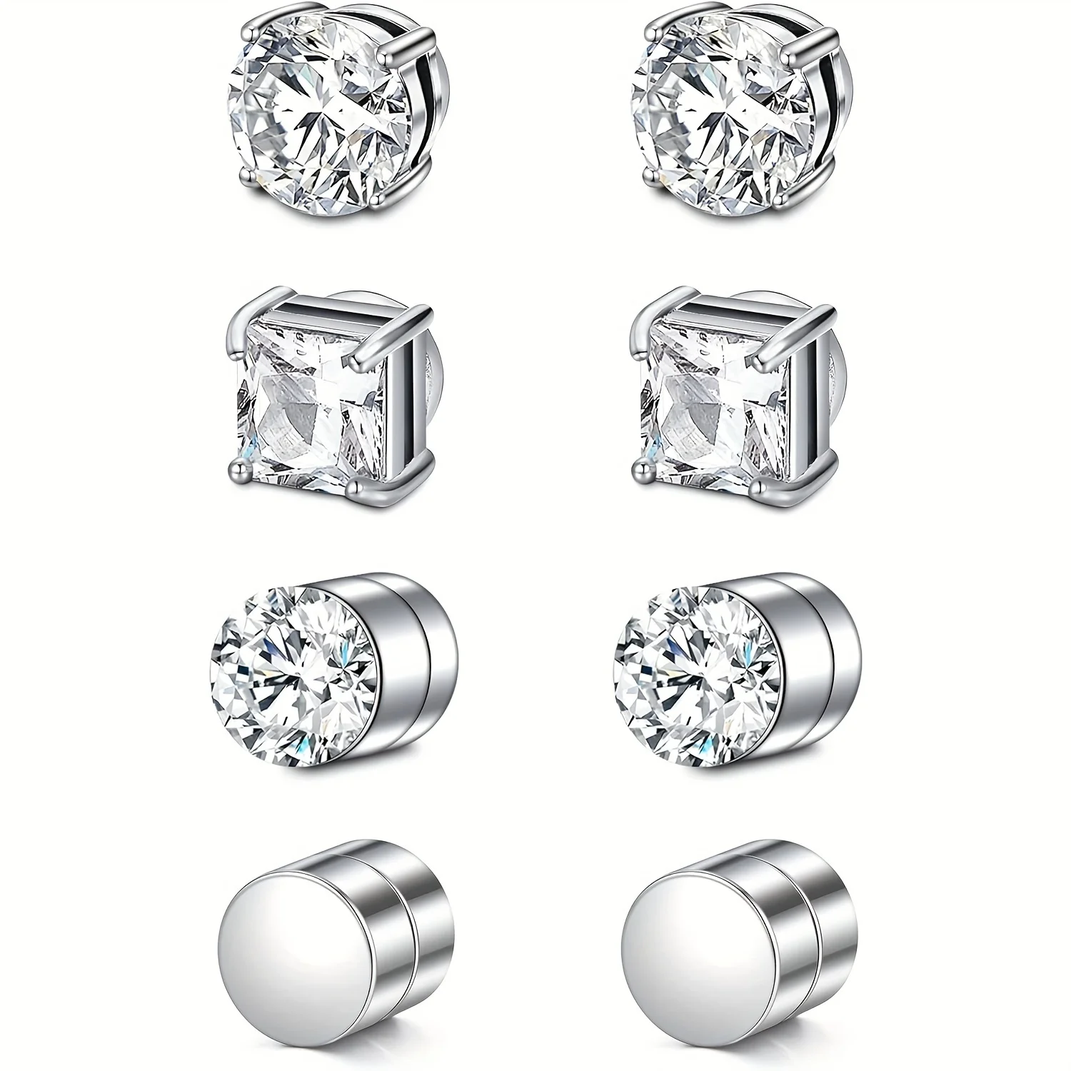 1 par de pendientes magnéticos fuertes de cristal para hombres y mujeres, pendientes magnéticos de circón redondos Punk, joyería sin perforación