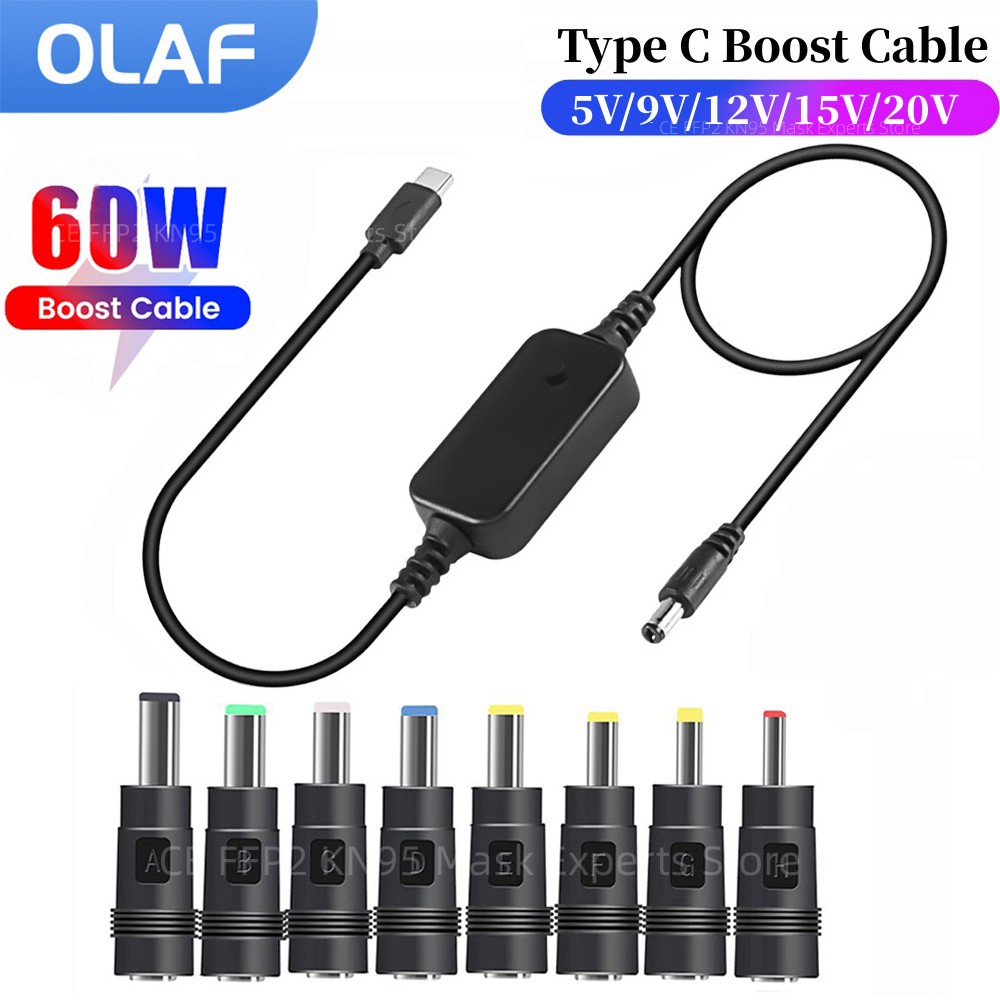 Olaf Type C Naar DC Power Boost Kabel DC 5 V/9 V/12 V/15 V/20 V Boost Converter 8 Adapters Step-up Snoer Voor Wifi Router Laptop Mini Fan