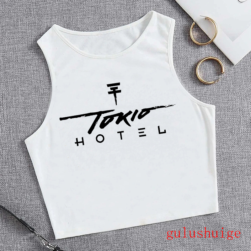 Strretwear TOKIO Hotel เสื้อยืดเอวลอยเสื้อกั๊กแฟชั่นสำหรับผู้หญิงเสื้อยืดลายกราฟิกเสื้อยืดเสื้อยืดวินเทจ