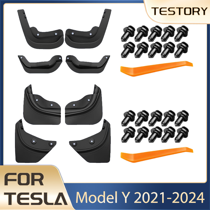 Guardabarros para Tesla Model Y 2021-2024, accesorios, guardabarros de TPE, guardabarros delantero y trasero para Tesla Model Y 2024