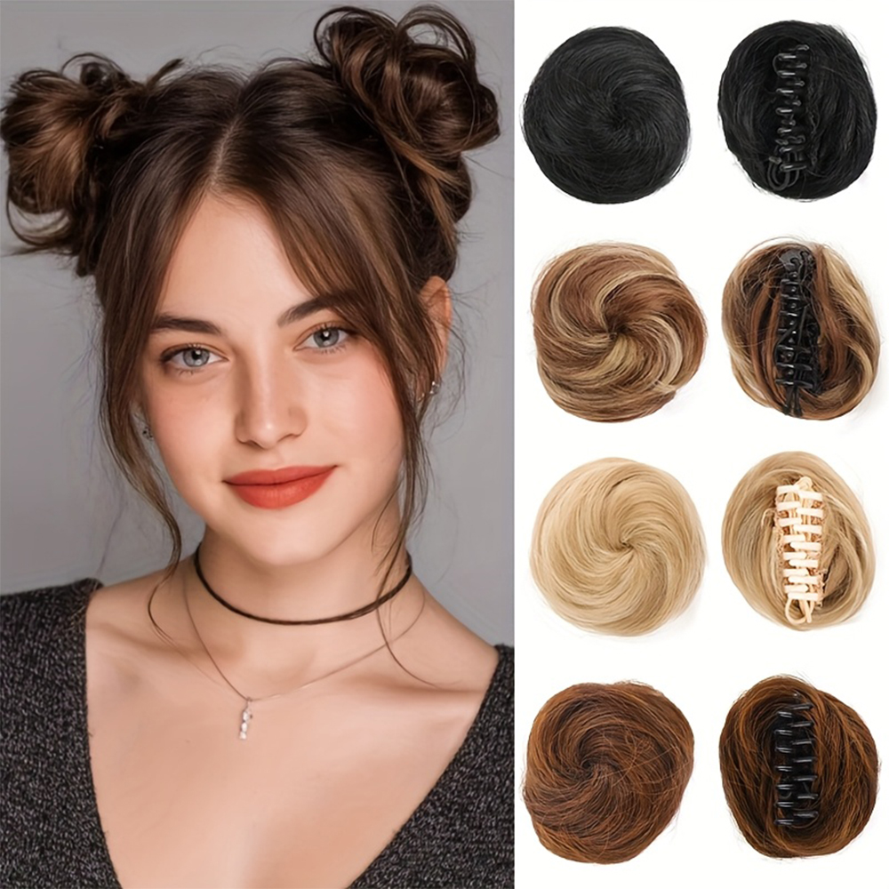 Synthetische krullende chignon ombre haarstukjes met klauwclip voor vrouwen, opgestoken knotjes