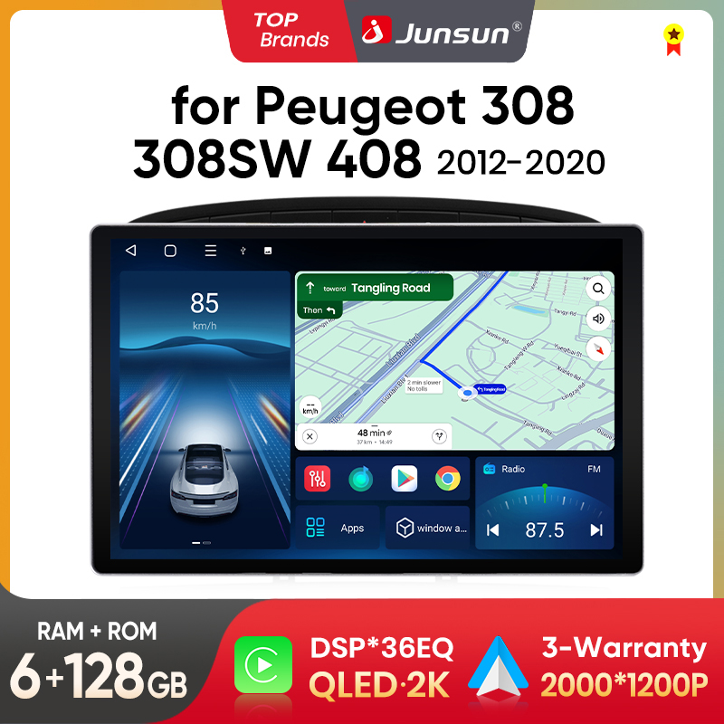 Junsun X7 Max 2K Hd Scherm Draadloze Auto Auto Auto Radio Voor Peugeot 308 308sw 408 2012-2020 Auto Multimedia Gps 2din Autoradio